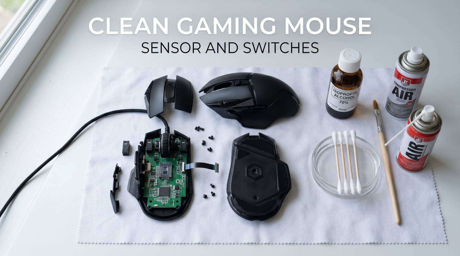 How to clean a gaming mouse sensor and switches without damaging them