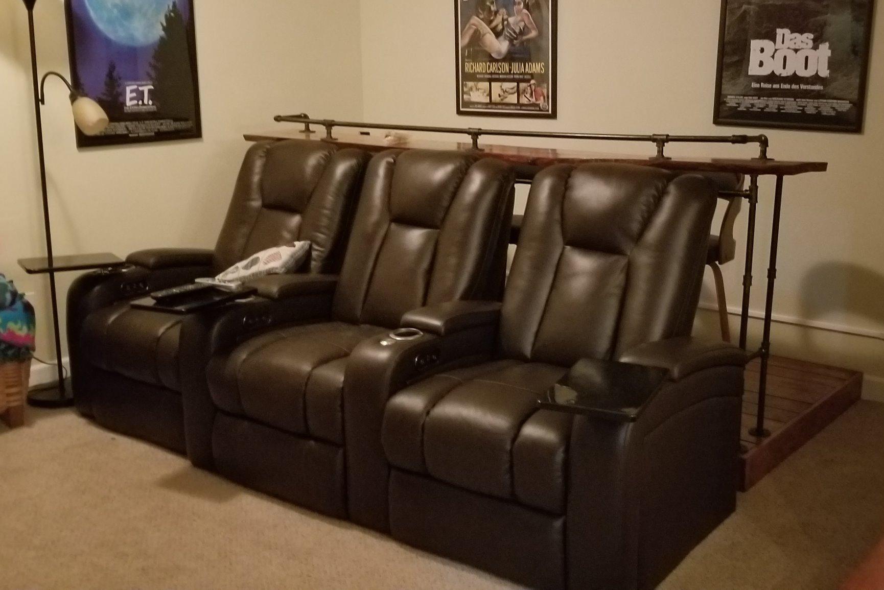 Seatcraft Serenity Black Italian Leather Home Theater Seating Power Recliner Chair, Gaming and Home Office Chair Sofa with Ambient LED Lighting, Swivel Tray Table and in-Arm Storage, Row of 3 customer photo 1