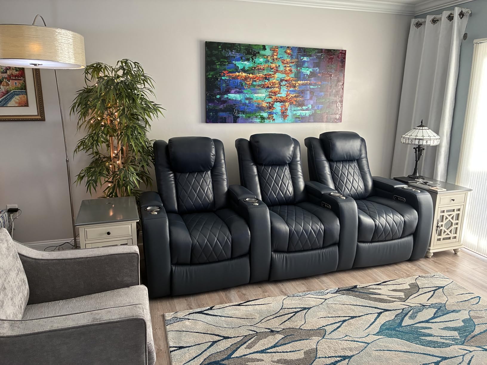 Valencia Tuscany Home Theater Seat - Nappa Leather Power Recliner with Cool Gel Memory Foam, USB-C/USB-A Charging, RGB LED Lights, Adjustable Lumbar & Headrest (Row of 2, Black) customer photo 2