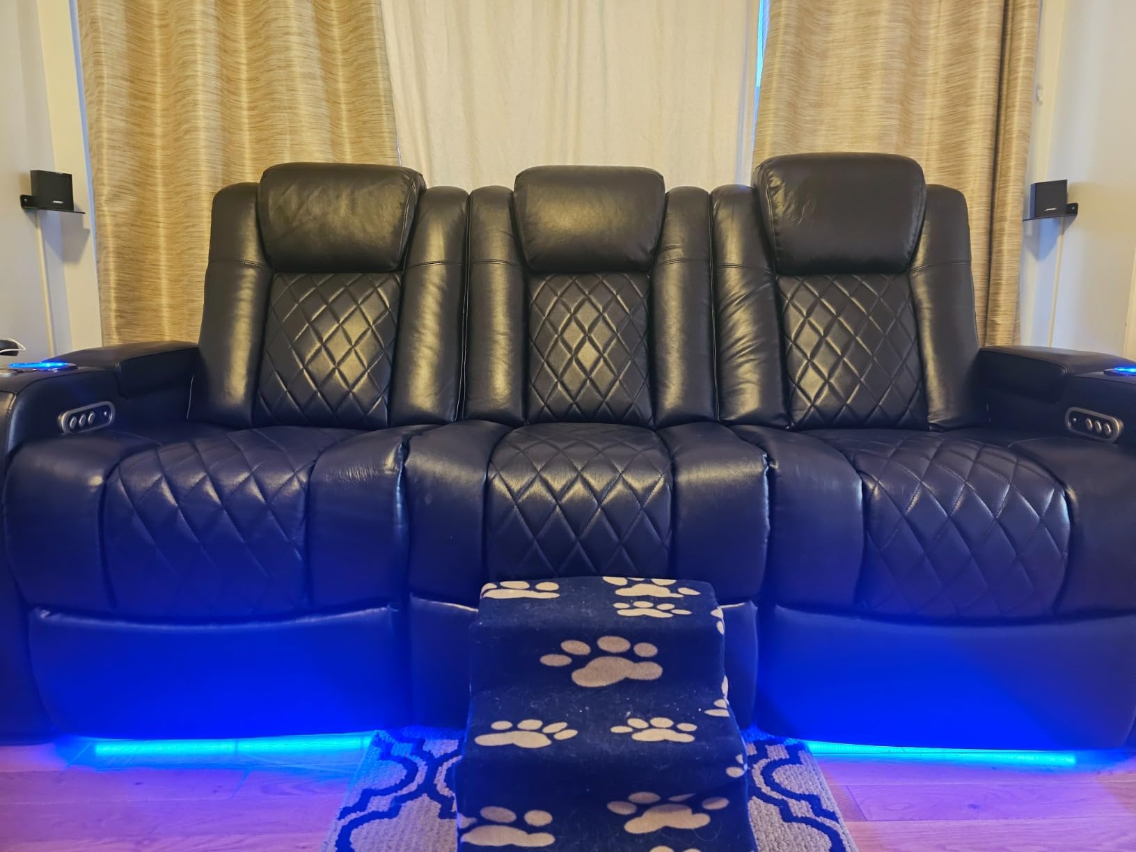 Valencia Home Theater Seating Tuscany 2025 3-Seat Power Recliner with Center Console - Top Grain Nappa 11000 Leather, Cool Gel Memory Foam, USB-C/A Charging, RGB Lights (Midnight Black) customer photo 1