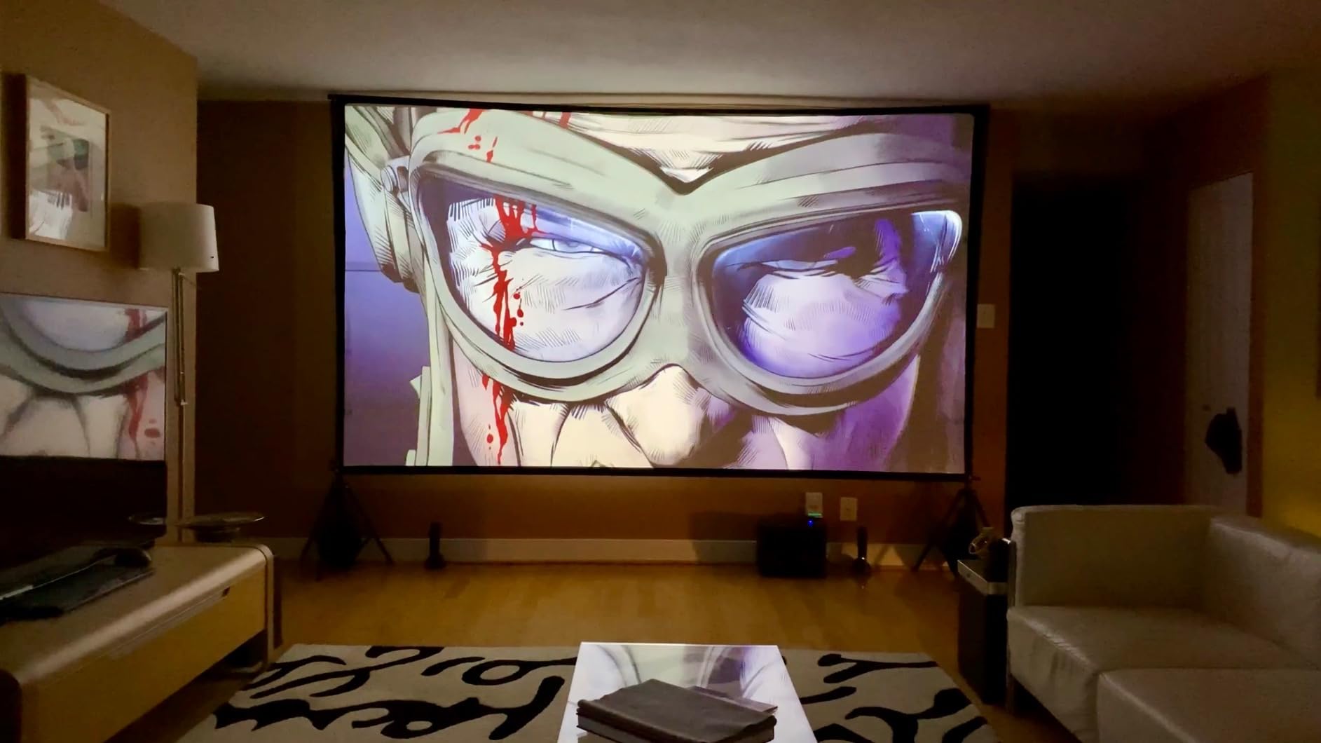 100 Inch Outdoor Projector Screen with One-Piece Telescopic Stand, Wrinkle-Resistant 4K HD Movie Screen for Backyard, Camping and Indoor Home Theater customer photo 1