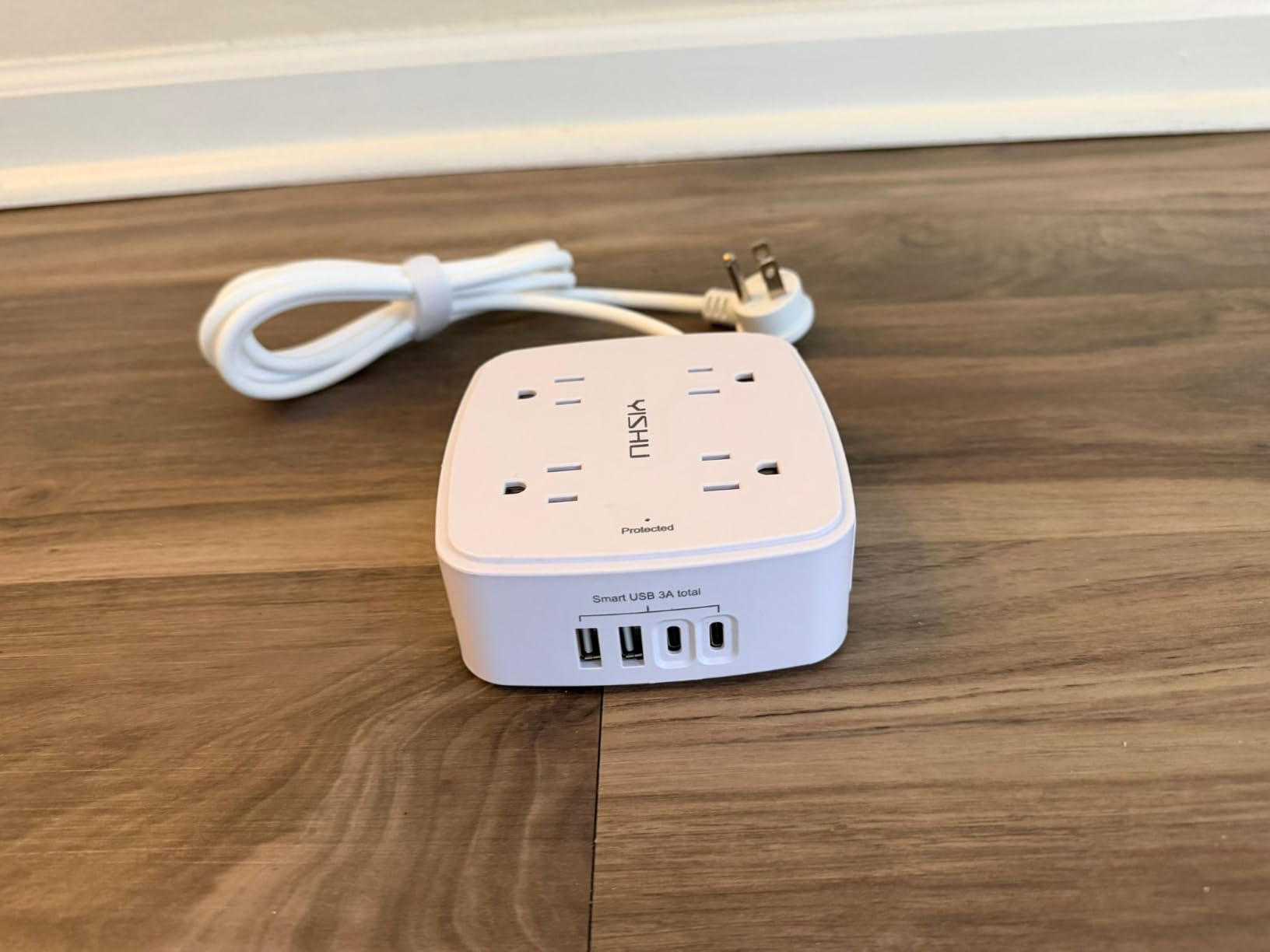 6 Ft Surge Protector Power Strip - 8 Widely Outlets with 4 USB Ports, 3 Side Outlet Extender with 6 Feet Extension Cord, Flat Plug, Wall Mount, Desk USB Charging Station, ETL, White customer photo 1