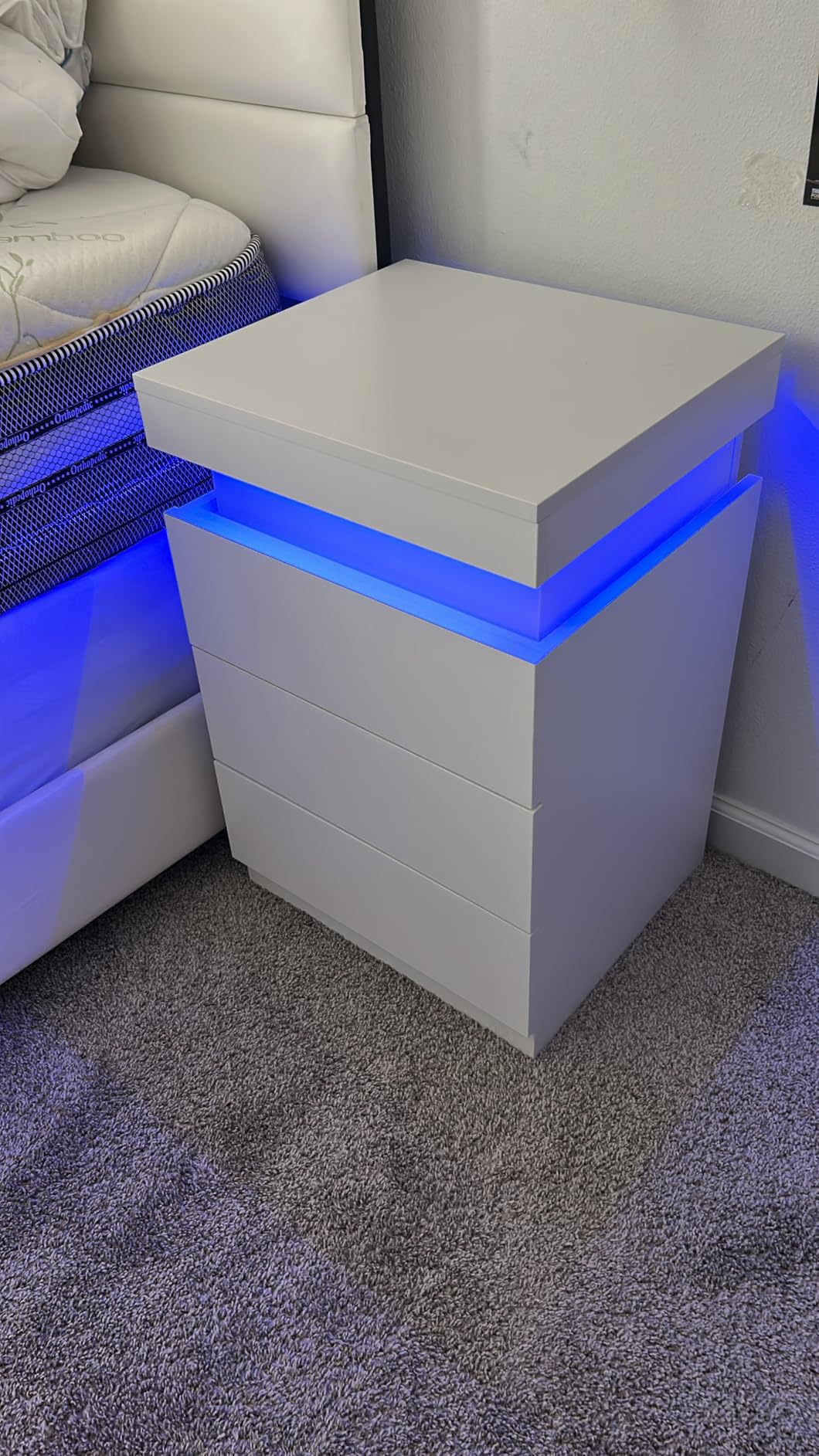 ADORNEVE Black Nightstand with Charging Station and LED Lights | Modern Night Stand with Sliding Top, Bedside Table with Drawers, Bed Side Tables Bedroom customer photo 2