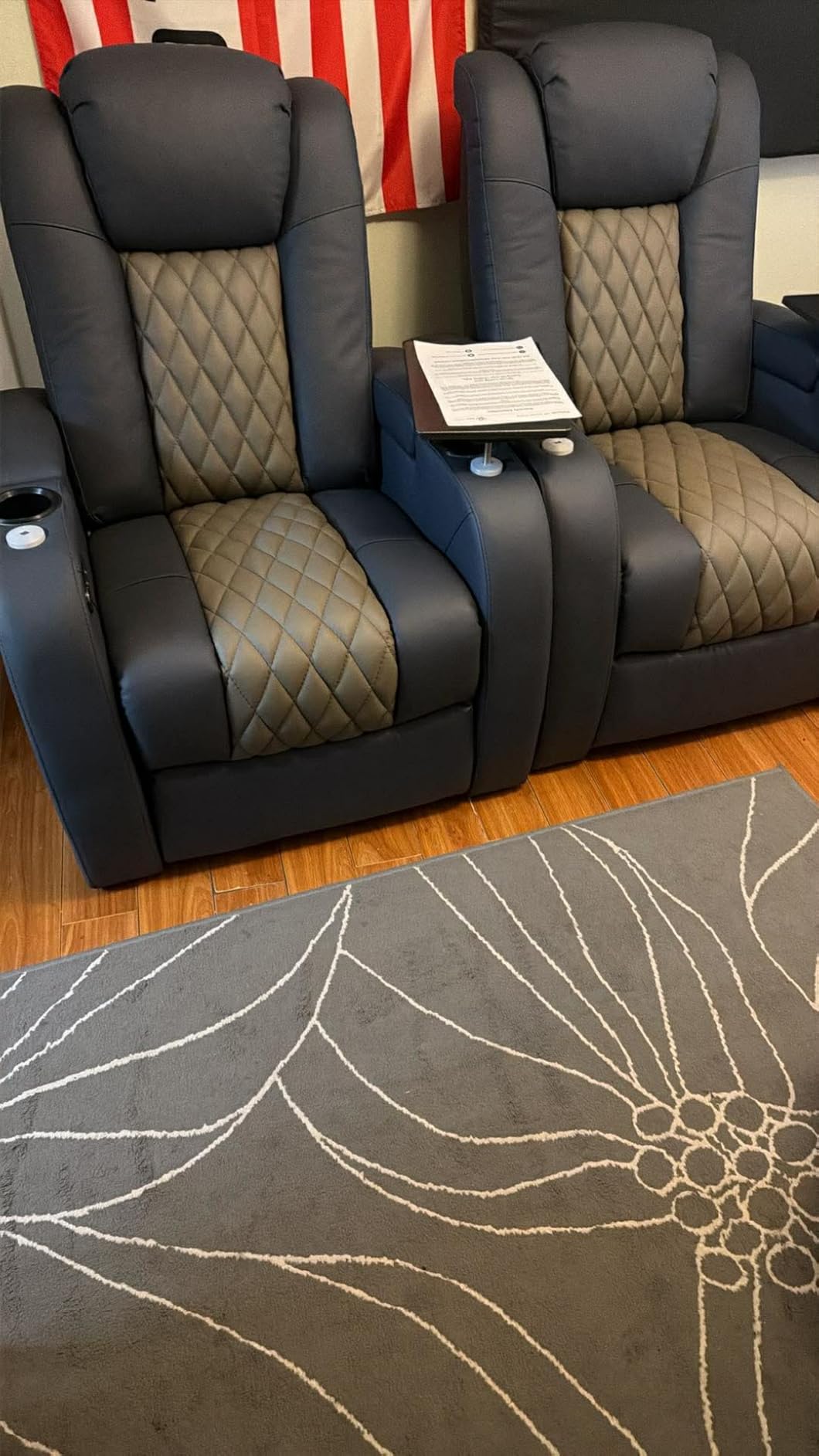 Home Theater Seating, Top Grain Leather Movie Theater Chair | Black Row of 4 Loveseat Middle, Zero Gravity, Power Headrest, Tray Table, Electric Reclining Seat for Media Room customer photo 2