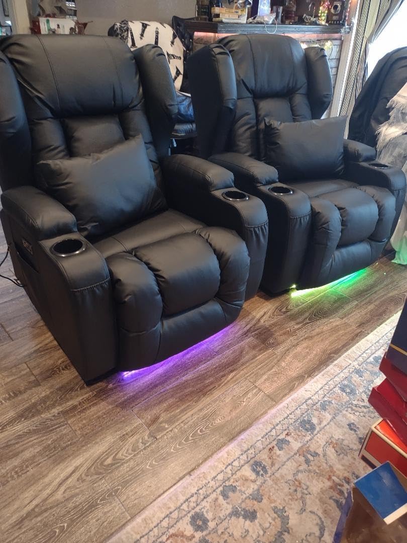 Power Recliner Chair with Heat & Massage, Home Theater Seating with LED Light Set of 2, Electric Movie Gaming Sofa Reclining Sleeper Chair/USB Port/Cup Holders/Lumbar Pillow customer photo 2