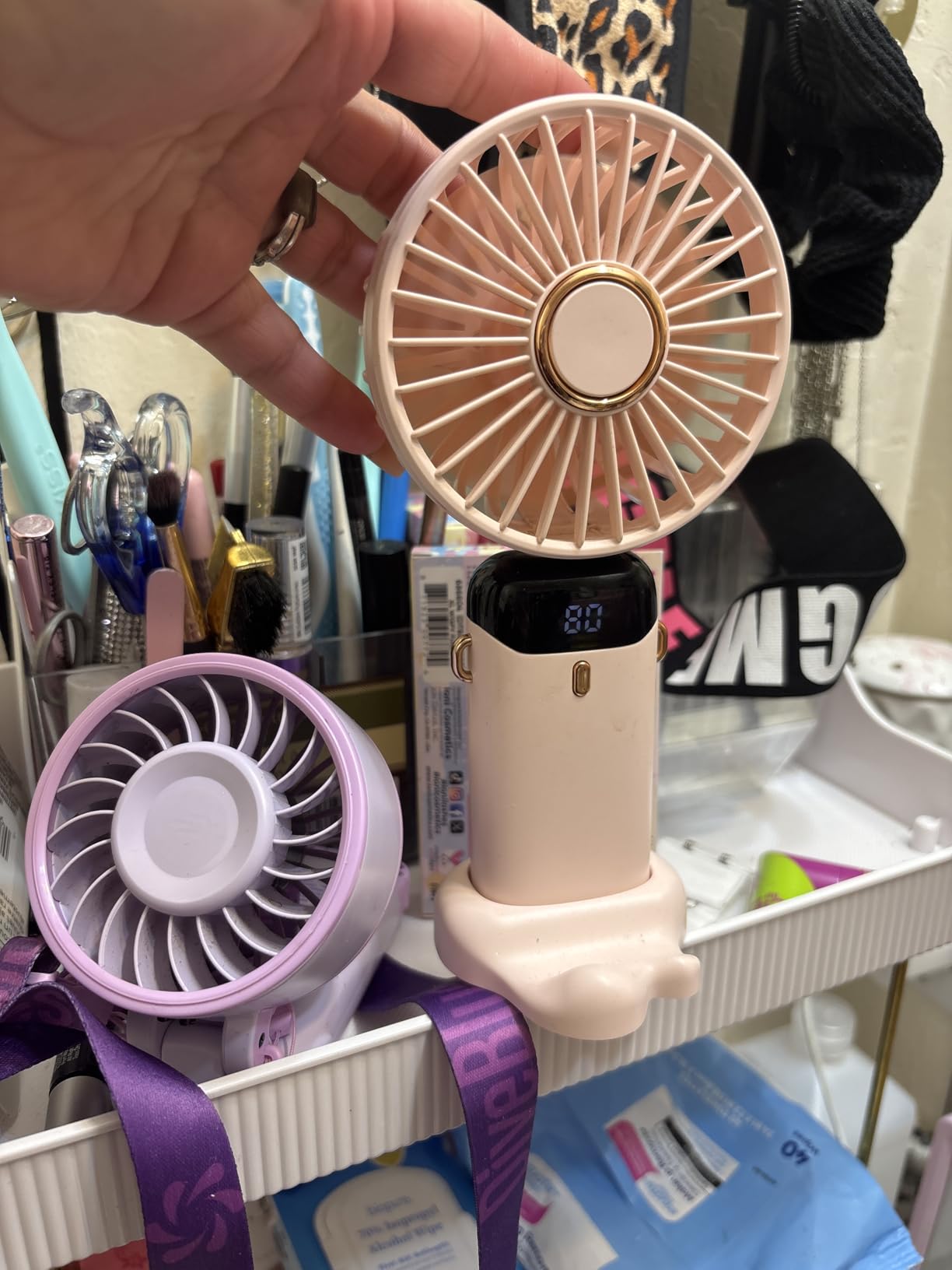 Koonie Handheld Fan, 5 Speeds, 8H Battery, 90° Tilt, Rechargeable, Blue | Digital display, 8-hour runtime, 90° adjustable tilt, battery operated, portable, for indoor & outdoor use customer photo 1