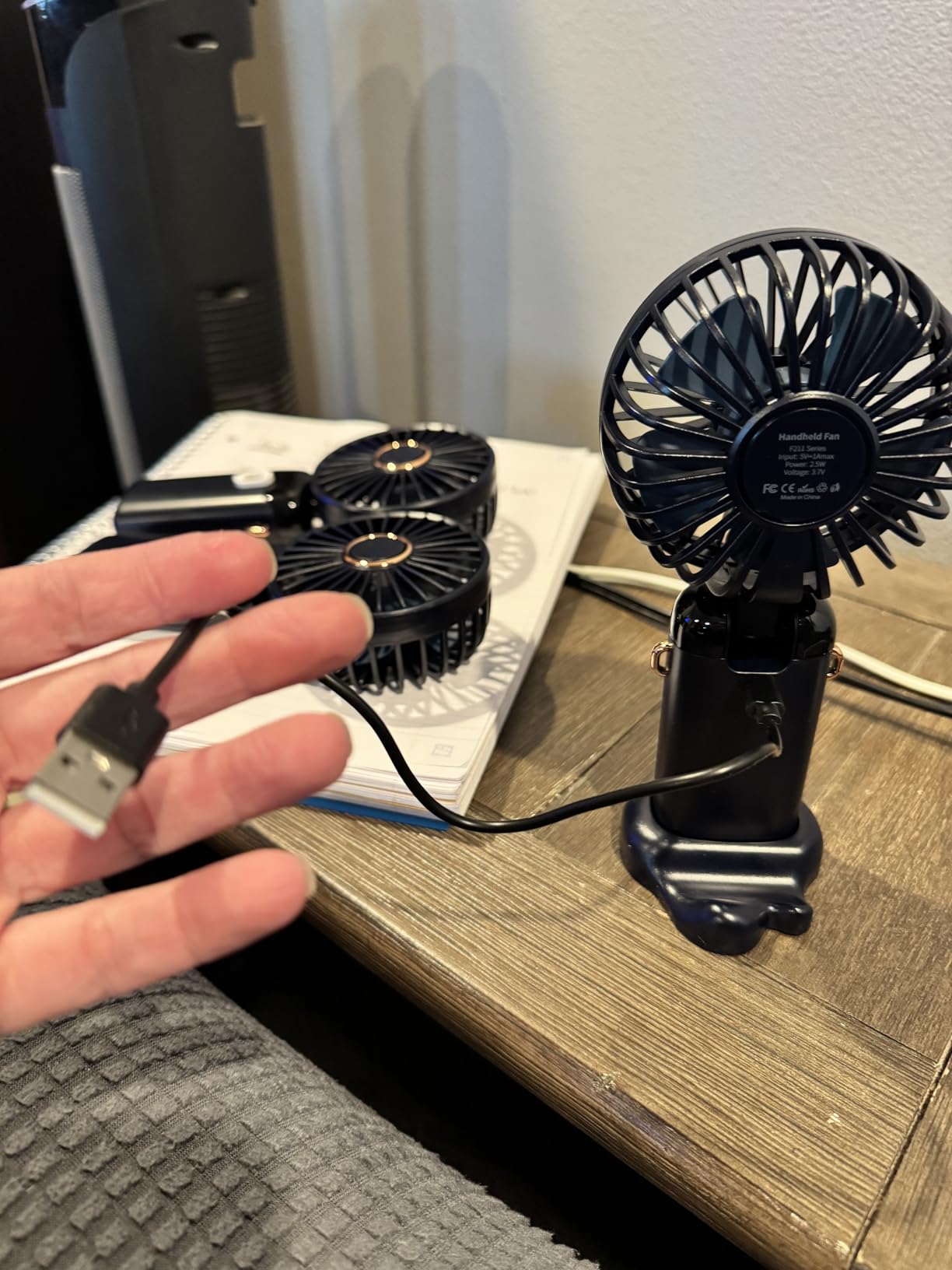 Koonie Handheld Fan, 5 Speeds, 8H Battery, 90° Tilt, Rechargeable, Blue | Digital display, 8-hour runtime, 90° adjustable tilt, battery operated, portable, for indoor & outdoor use customer photo 2