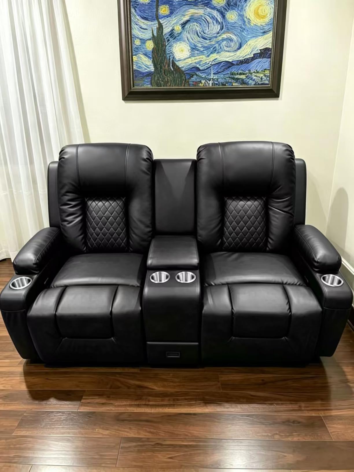 YONISEE Loveseat Recliner, Loveseat Recliner Sofa with Storage Console, RV Recliner Couch with USB Ports, 2 Cell Phone Holders, Cup Holder, Reclining Loveseat for Living Room customer photo 2