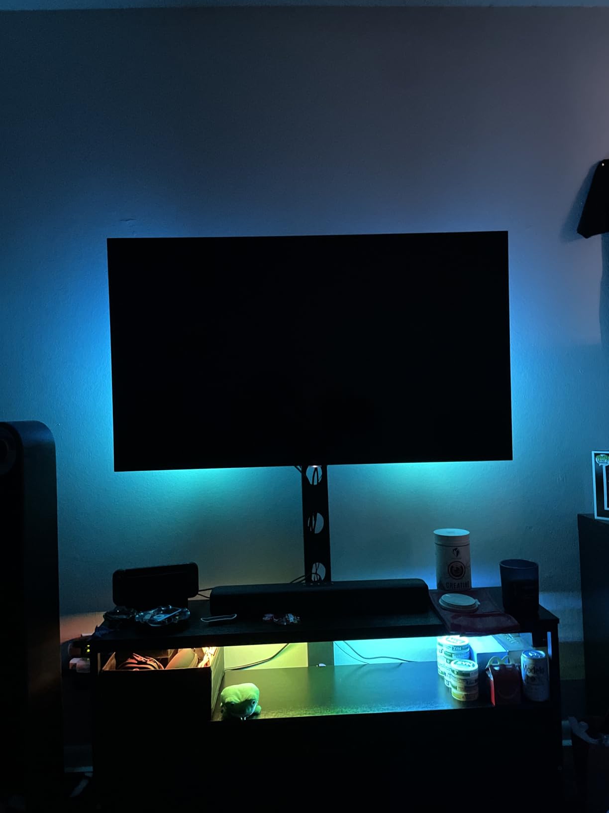 JUSTOGO TV Stand with Mount, Entertainment Center for 55 60 65 inch, Black | TV Console with Drawers & Led Lights, AC Outlets & USB Ports, For Living Room, Bedroom, Height Adjustable, Swivel TV Cabinet customer photo 1
