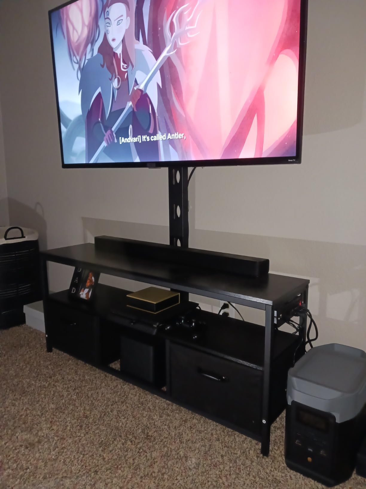 JUSTOGO TV Stand with Mount, Entertainment Center for 55 60 65 inch, Black | TV Console with Drawers & Led Lights, AC Outlets & USB Ports, For Living Room, Bedroom, Height Adjustable, Swivel TV Cabinet customer photo 2