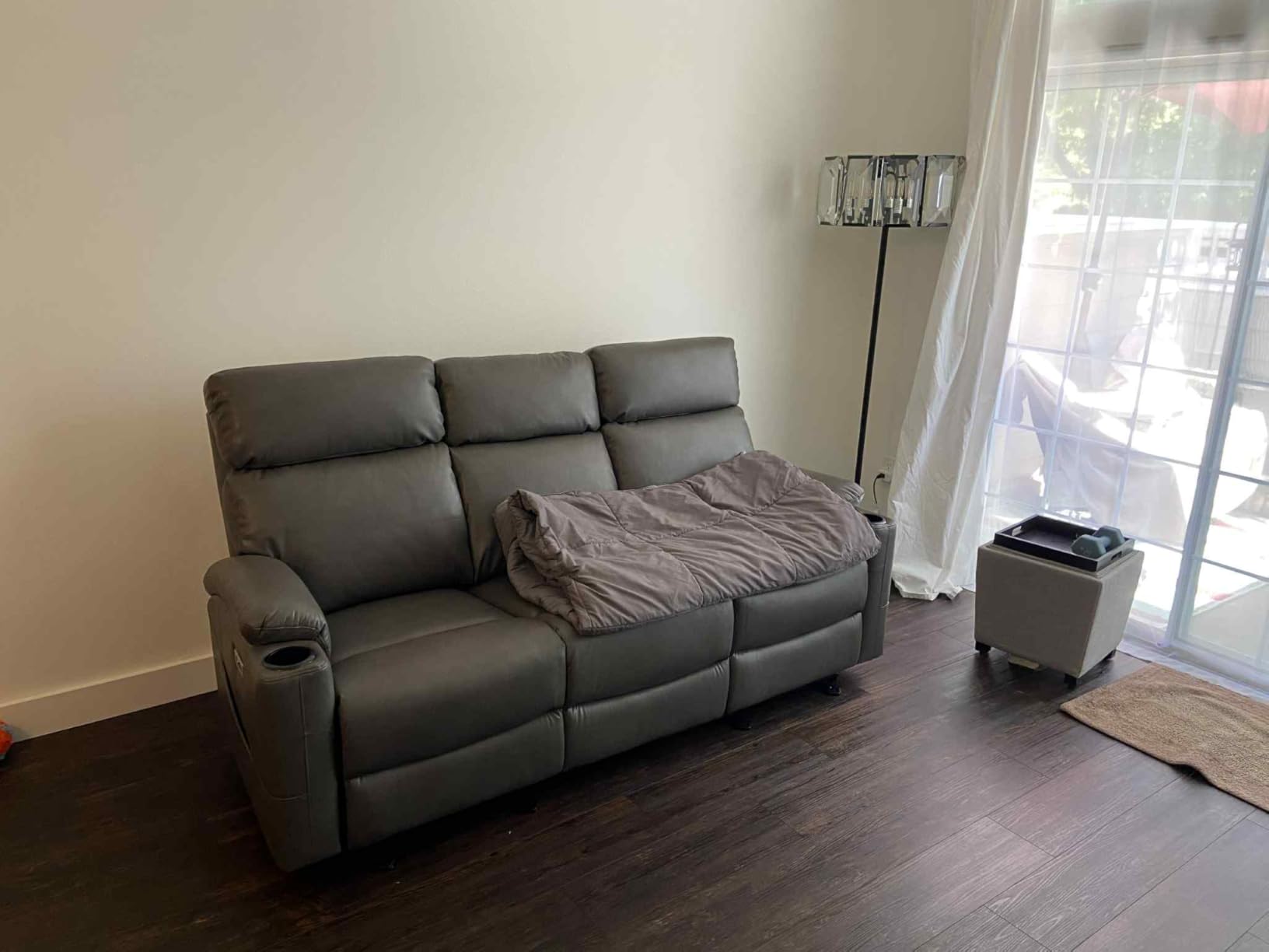 Power Reclining Sofa - 3 Seater Recliner Sofas, PU Leather Sofa, Home Theater Seating with Flipped Middle Backrest, Power Recliner Couch for Living Room(Brown) customer photo 2