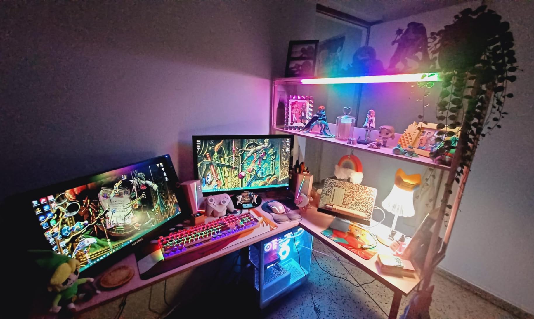 AODK L Shaped Desk Gaming Desk with LED Light & Power Outlet, 53 Inch Black Reversible L Shaped Computer Table with Shelf & Storage Bag & Hook for Home Office customer photo 2