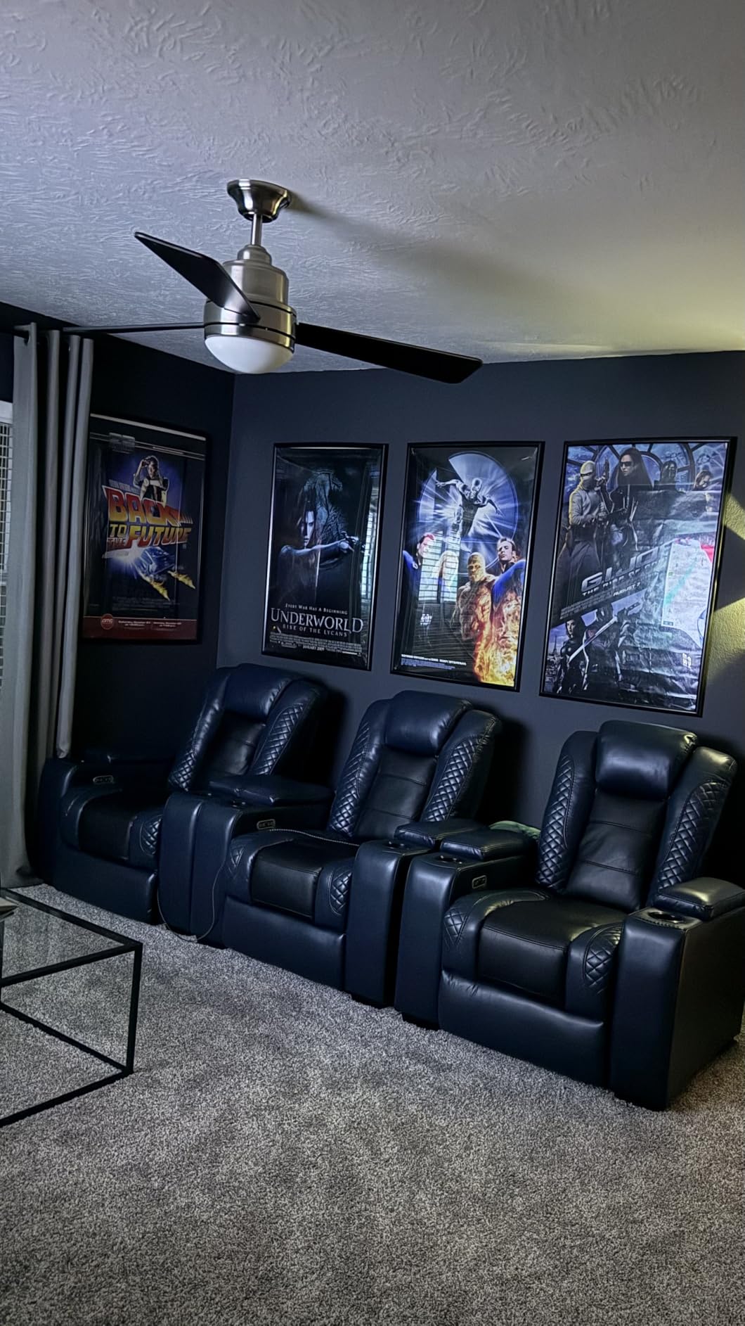 ANJ Power Home Theater Seating Set of 2, PU Leather Electric Recliner Chair with Adjustable Headrest, Movie Reclining Chairs with LED Lights, USB Port, Cup Holders, Hidden Arm Storage (Black) customer photo 1