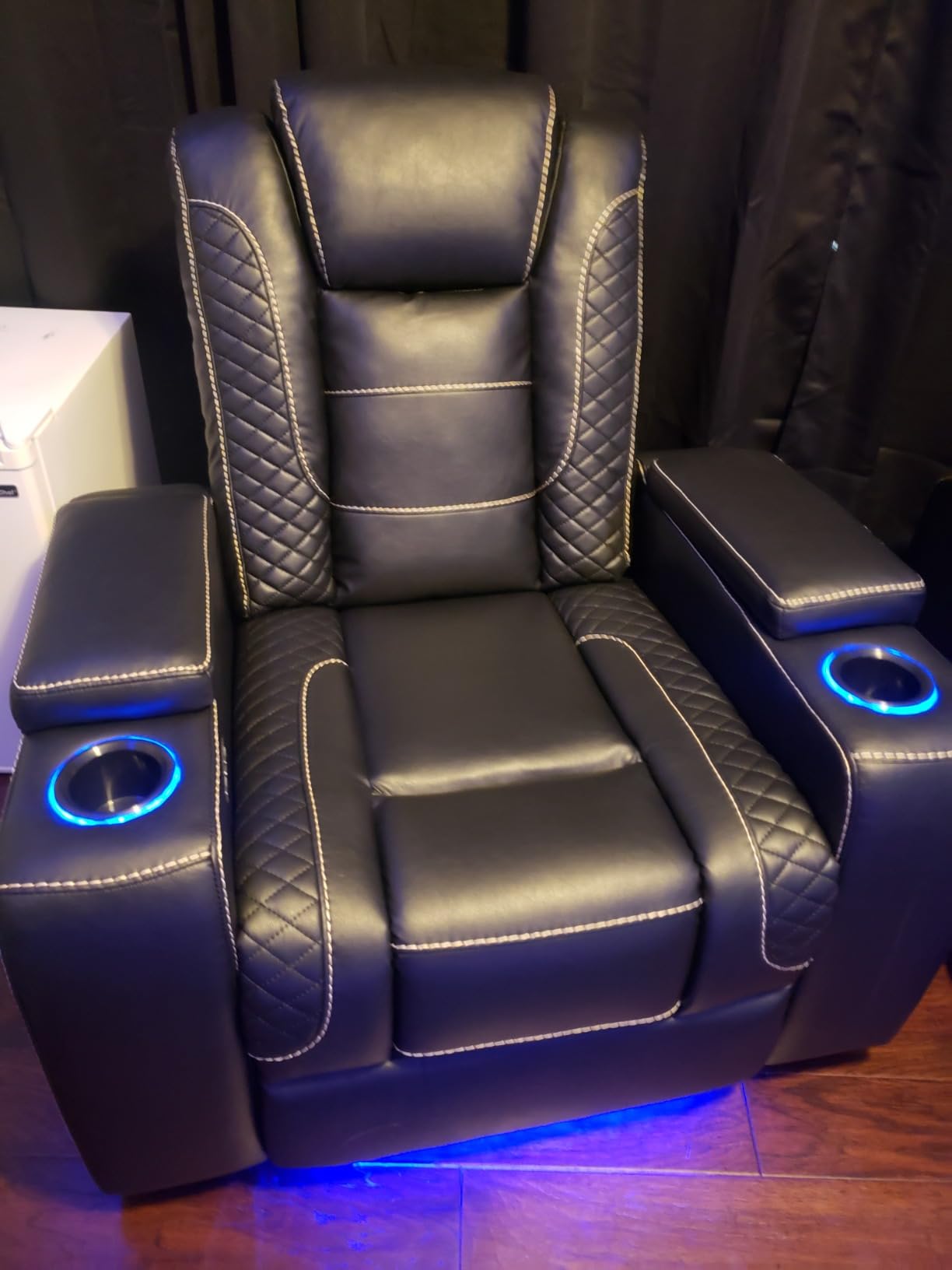 ANJ Power Home Theater Seating Set of 2, PU Leather Electric Recliner Chair with Adjustable Headrest, Movie Reclining Chairs with LED Lights, USB Port, Cup Holders, Hidden Arm Storage (Black) customer photo 2