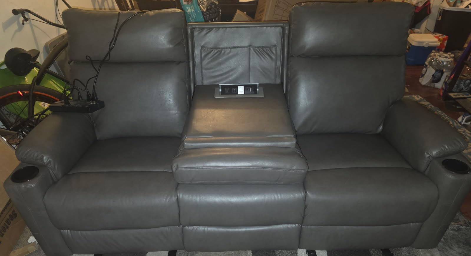 Power Reclining Sofa, 3-Seat Dual Electric Recliner Couch with Drop-Down Table, USB & Type-C Ports, Cup Holders, Wall Hugger Home Theater Sofa for Living Room, RV (Brown) customer photo 2