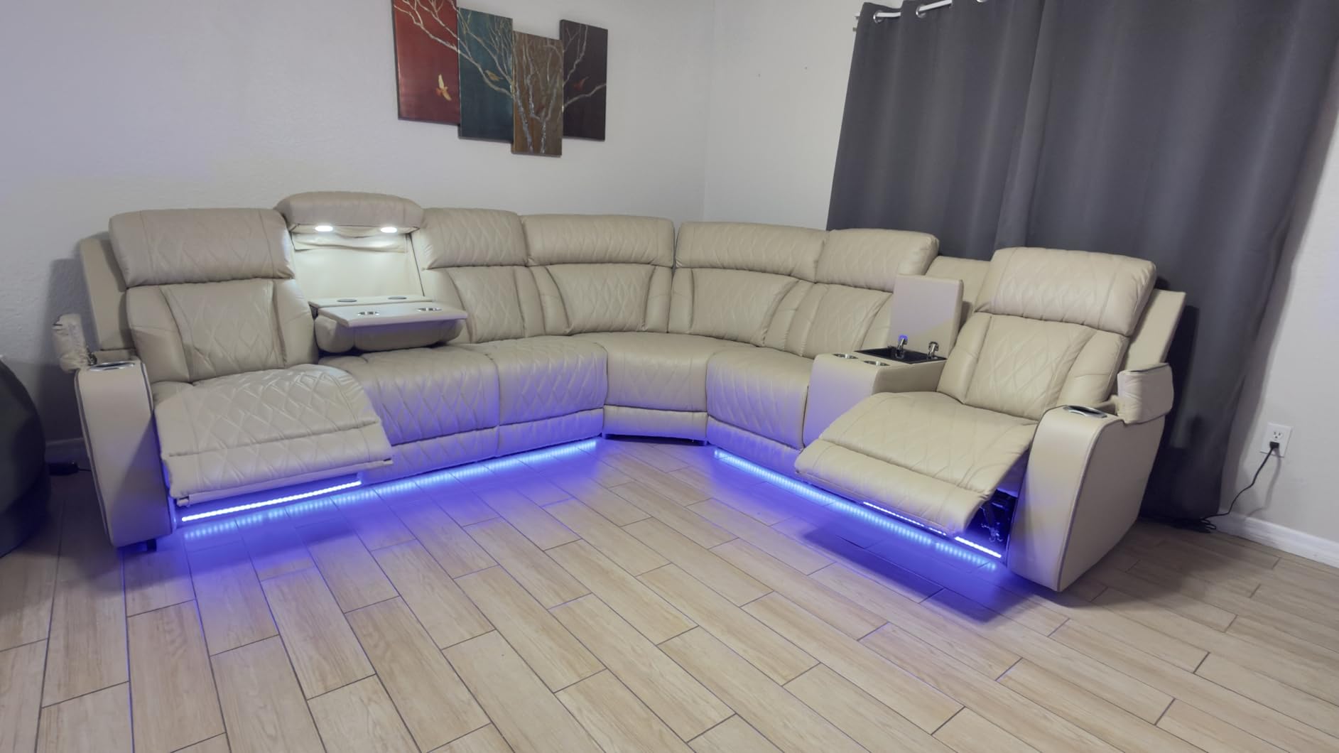 Black Leather Power Reclining Sectional Sofa, Sectional Couch with Recliner, L Shaped Recliner Sofa with LED Light/Read Lamp/Storage Console/USB Port for Living Room/Home Theater/Apartment customer photo 1