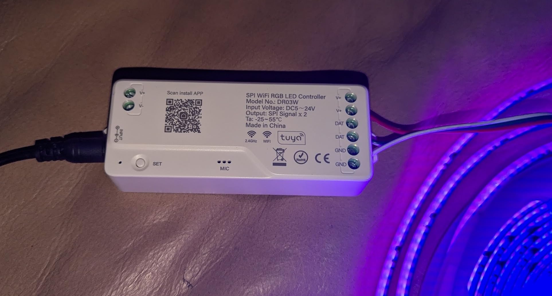 DR03W SPI RGB 2.4G WiFi Controller Tuya APP/Smart Life/Google Home/Alexa Control Support WS2812B WS2811 WS2815 etc Addressable LED Strip Work with WR01RF RC03RFB RF Remote customer photo 2