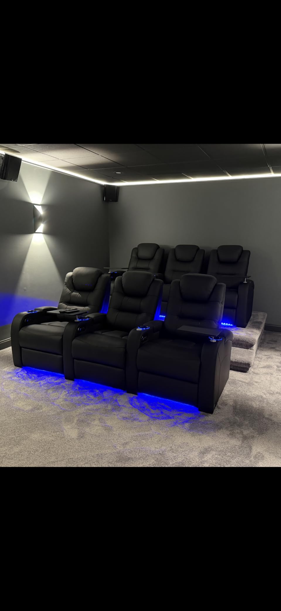 comfiroom Leather Home Theater Seating, Simple Style Dual Power Electric Headrest Game Seats Movie Theater Chairs Recliner Sofa with Type-C USB Charger (Black, Row of 4 Loveseat Middle) customer photo 1