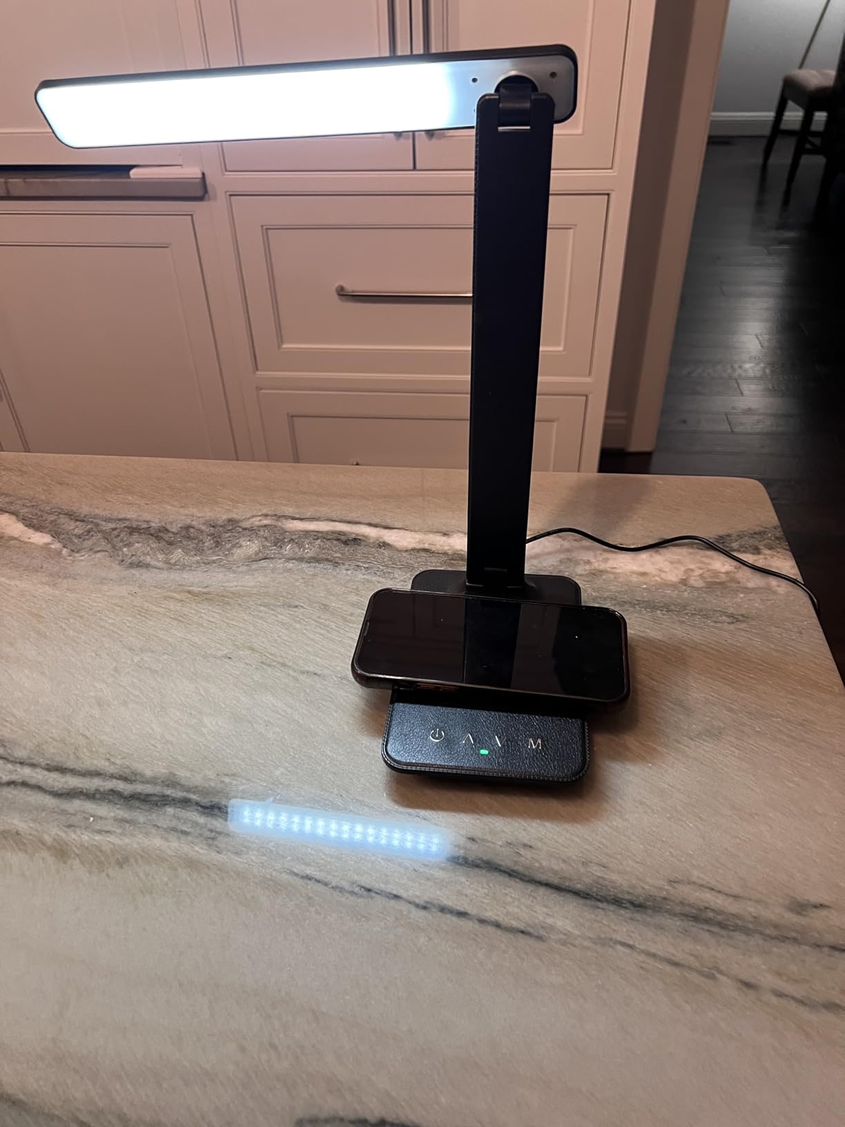 White crown LED Desk Lamp with 15W Wireless Charger & USB Port, Dimmable Table Lamp with 5 Lighting Modes, Sensitive Touch Control, Foldable & Portable Desk Light for Home, Office, Bedroom, Reading customer photo 1