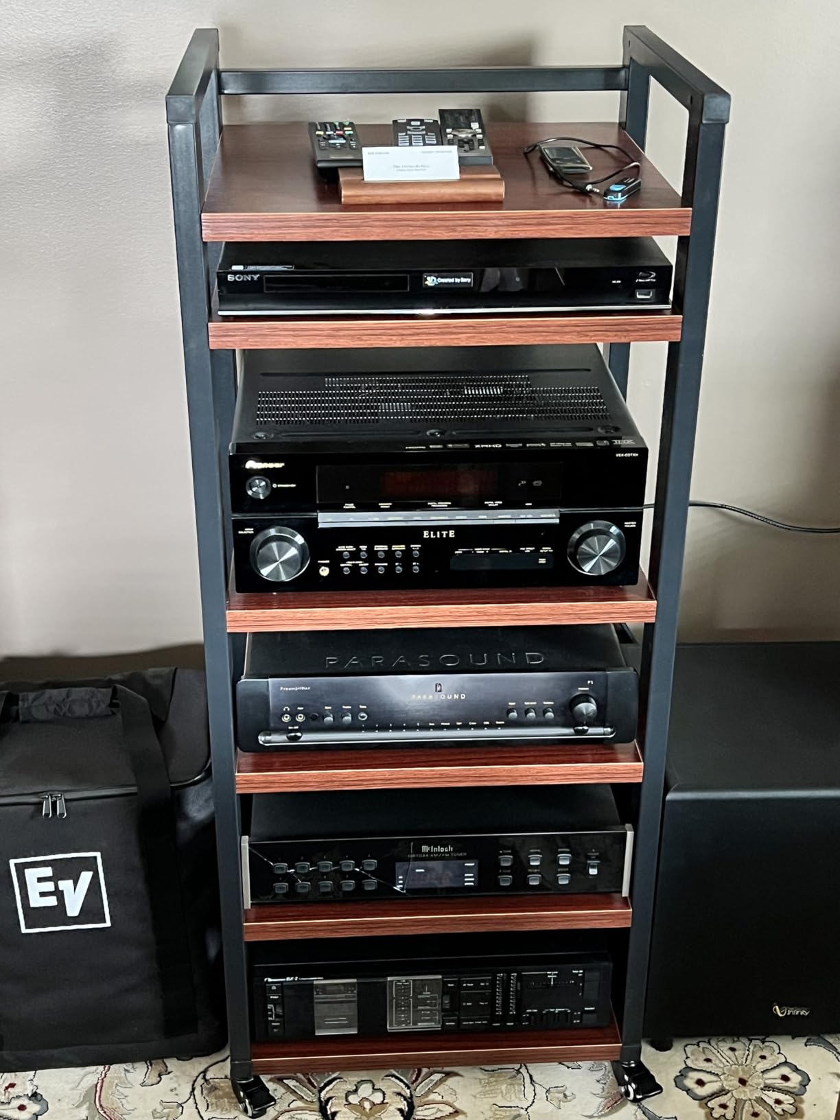 6 Tier AV Media Stand Audio Rack Tower with Wheels Adjustable Shelves | Floor Rolling Audio-Video Game Equipment CD DVD Record Media Player Stand Stereo Cabinet Shelf for Home/Office/Theater customer photo 2