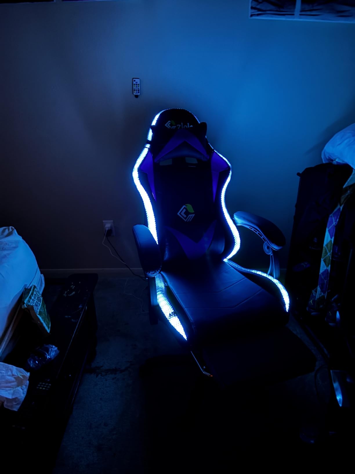 Czlolo Gaming Chair, Racing Style RGB LED Lights Gaming Chairs for Adults and Kids, Lumbar Massager Gamer Chair, High Back Reclining Computer Chair with Footrest and Headrest (Black/Blue) customer photo 1