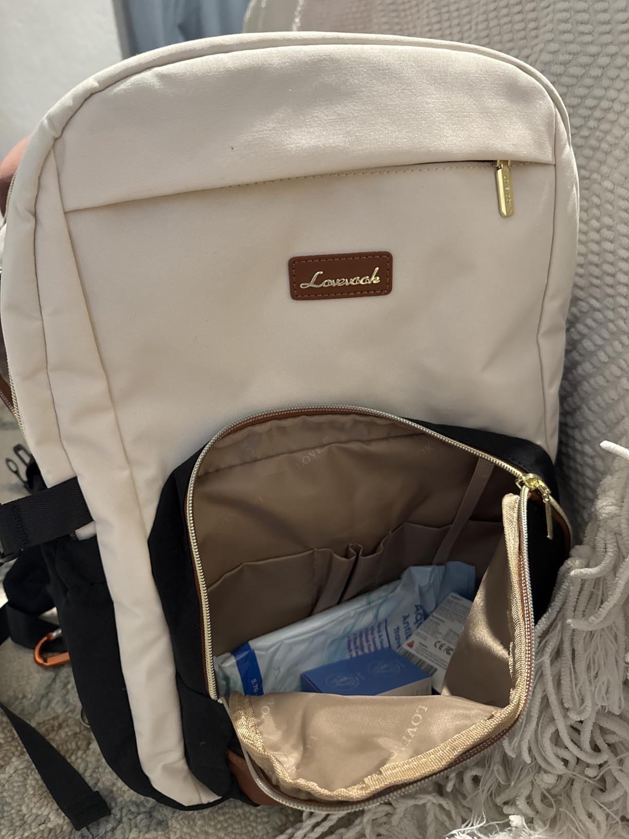 LOVEVOOK Laptop Backpack for Women with Pouch Pocket for Large Capacity Cup, 15.6 Inch Laptop Computer Bag Travel Backpack Purse, Waterproof Work Business Backpack College Teacher Bags, Beige-Black-Brown customer photo 1