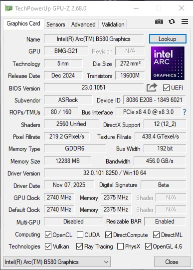 ASRock Intel Arc B580 Challenger 12GB OC Graphics Card, 2740 MHz GPU Clock, 12GB GDDR6, DisplayPort 2.1, HDMI 2.1a, Dual Fan Cooling, 0dB Silent Operation customer photo 2