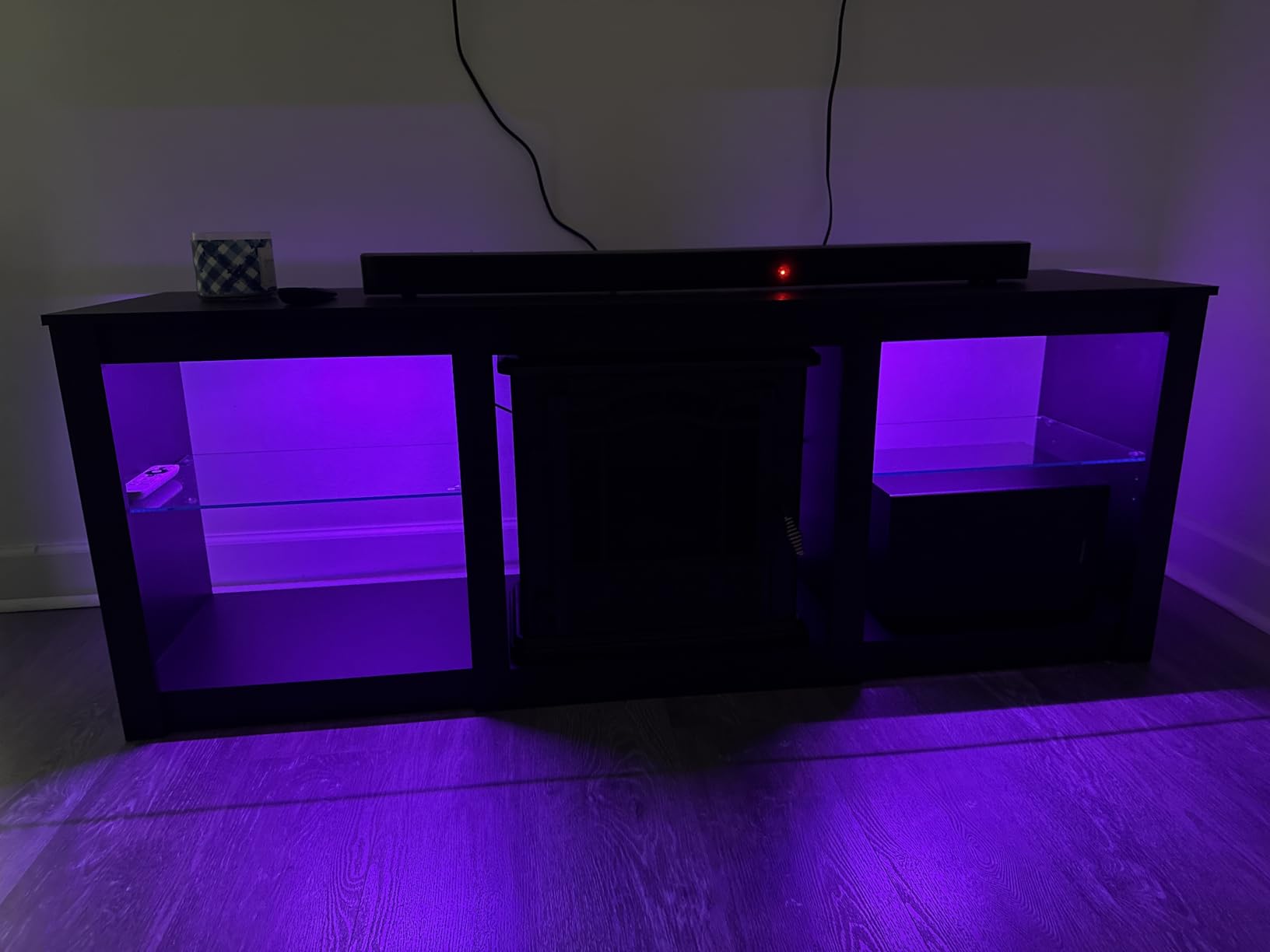 WLIVE Modern LED TV Stand for 65 70 Inch TV, 58 Inch Entertainment Center with Adjustable Glass Shelves & RGB Lights, Wood Media Console Table for Living Room, Bedroom, Gaming Room, Black customer photo 1