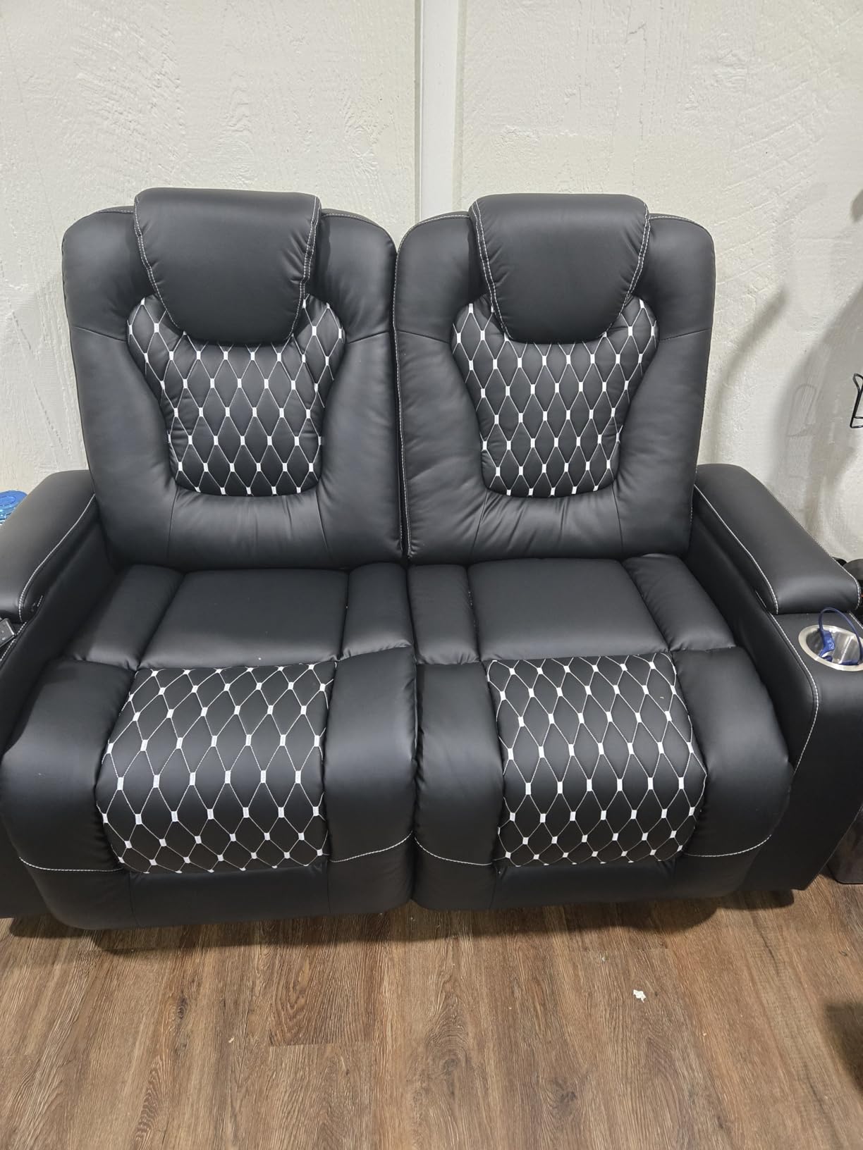 ANJ Recliner Sofa, Power Reclining Couch with USB Ports and Cup Holders - Overstuffed Electric Living Room Seating PU Leather Recliner Sofa Set with Hidden Arm Storage, Easy to Clean (Black) customer photo 1