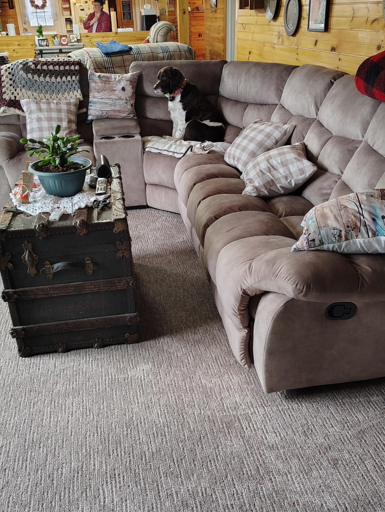 Manual Reclining Sectional Sofa Set for Living Room, Soft Fabric Recliner Corner Sectional Couch with Center Console, Cup Holder and Storage, Brown customer photo 2