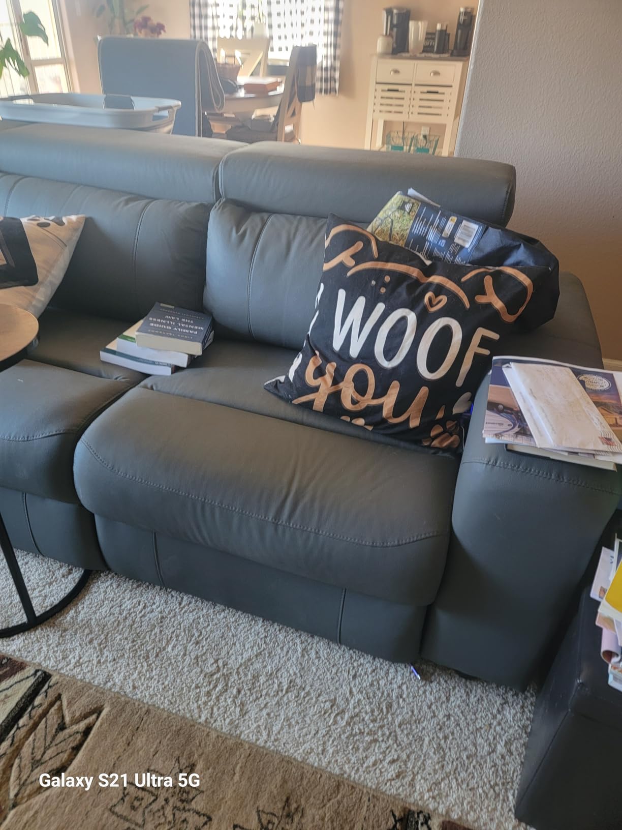 AMERLIFE Power Recliner Sectional Sofa with Storage/USB Port, Leather Recliner Sofa with Adjustable Headrest, Reclining Sectional Couches with Console and Cup Holder for Living Room (Gray, 5-Seater) customer photo 2