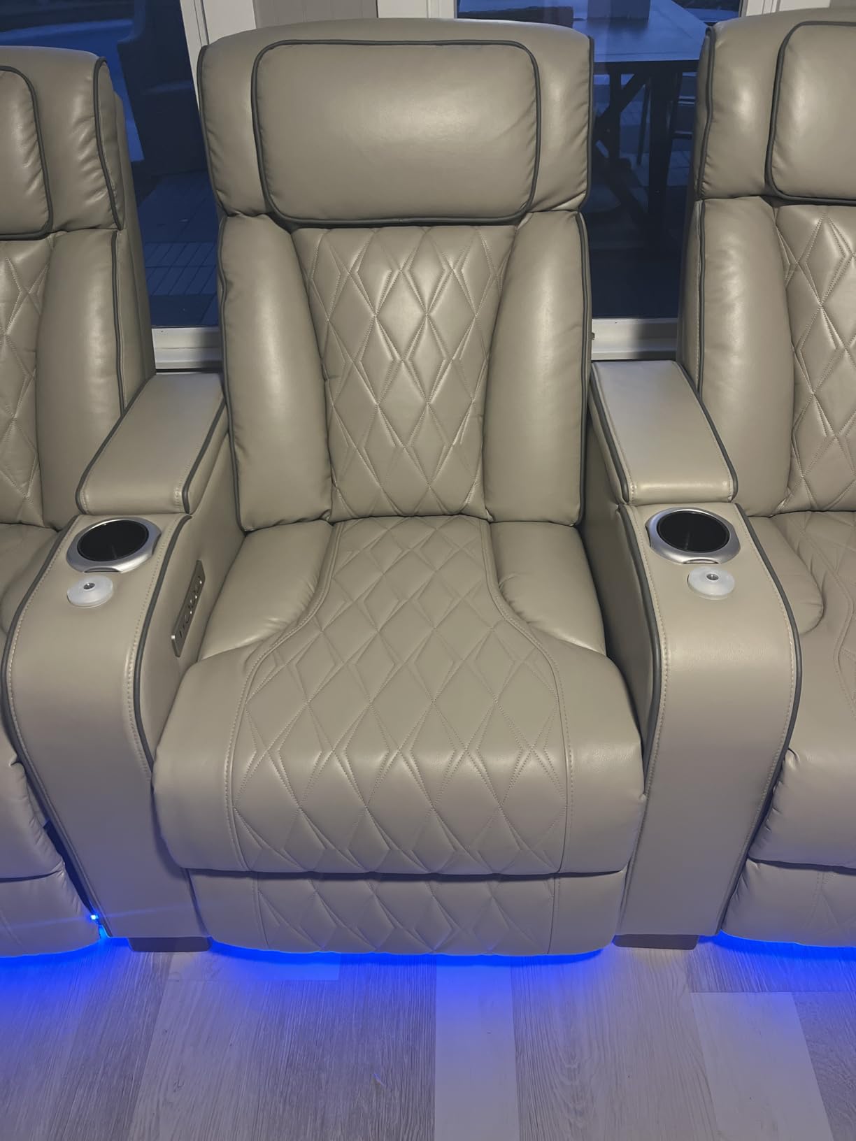 Luxury Home Theater Seating with Electric Headrest (Black, 4 Seat) | Blue LED Ambient Lighting, Armrest Storage, Extended Footrest, Tray Table, USB & Type-C Charging, Cinema-Style Comfort customer photo 1