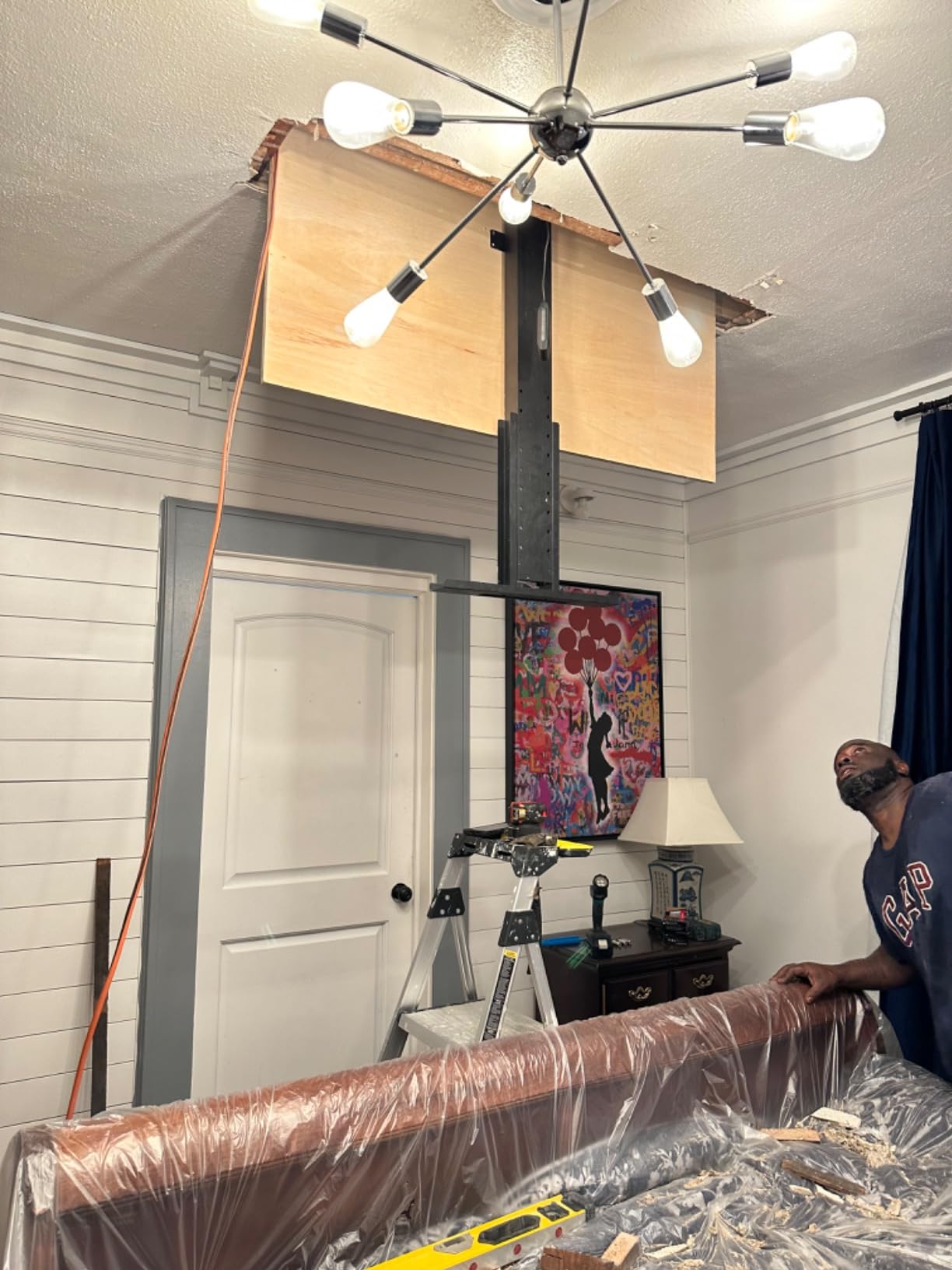 VIVO Motorized Drop Down Ceiling TV Mount for 43 to 88 inch Screens, Vertical Electric Television Bracket with Remote Control, Compact Design for Enclosures, Holds 132 lbs, Black, MOUNT-E-DN88 customer photo 1