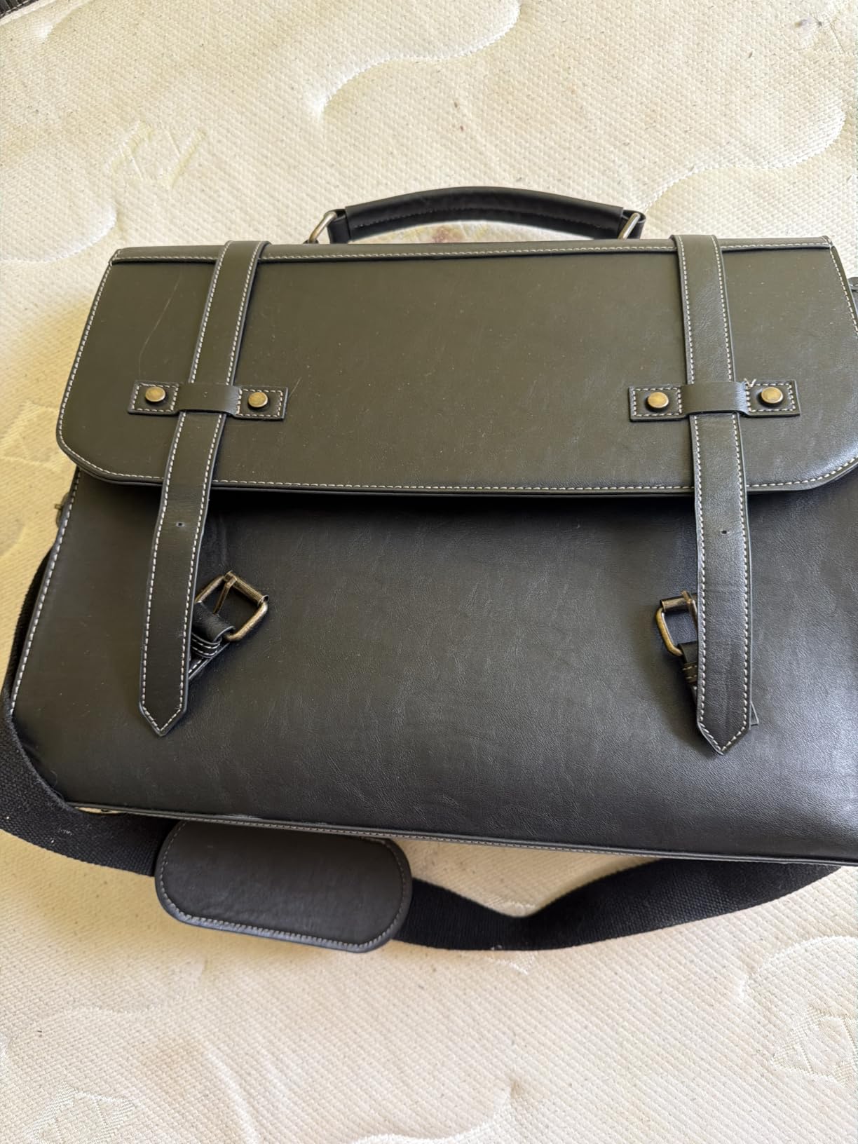 RAINSMORE Mens Messenger Bag 18 Inch Waterproof Vintage Leather Laptop Briefcase Large Laptop Bag Satchel Bag Computer Shoulder Bag for Office Business Travel College, Brown customer photo 1
