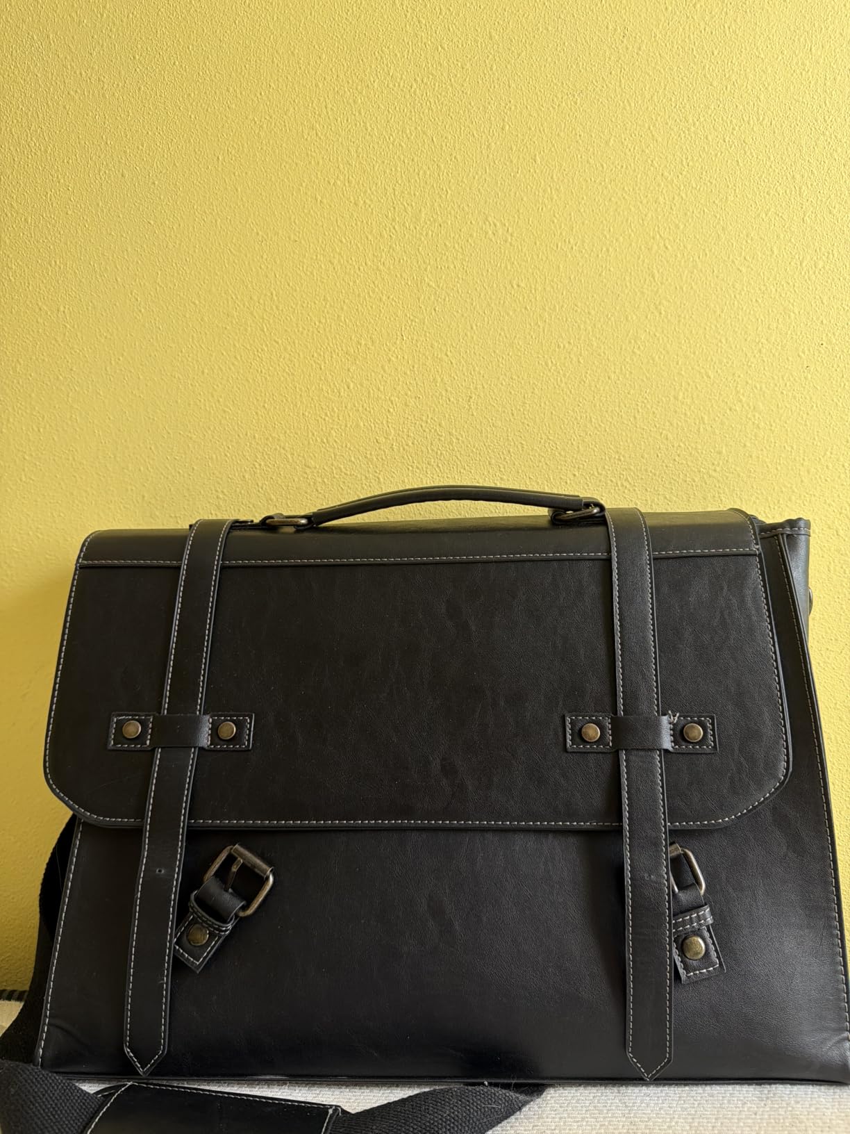 RAINSMORE Mens Messenger Bag 18 Inch Waterproof Vintage Leather Laptop Briefcase Large Laptop Bag Satchel Bag Computer Shoulder Bag for Office Business Travel College, Brown customer photo 2