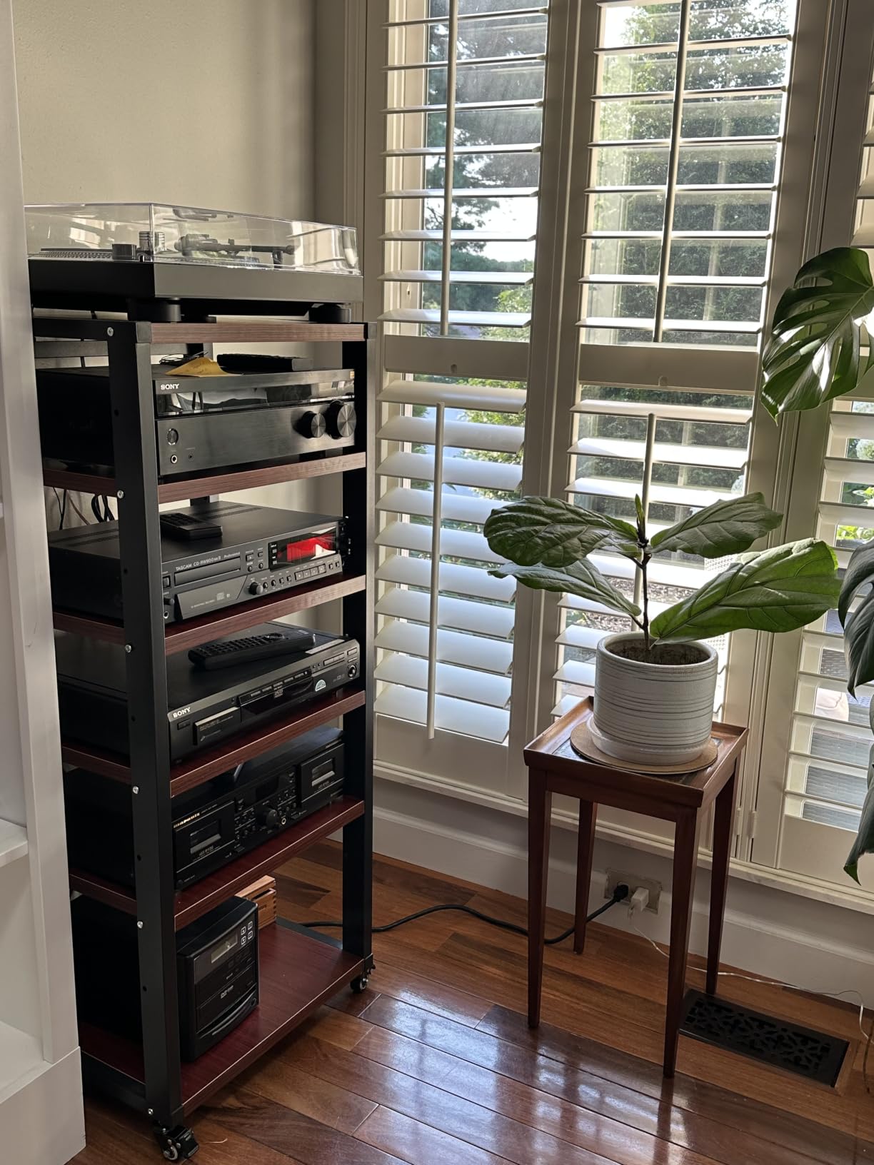 4 Tier AV Media Stand, Audio Rack Tower Stereo Components Cabinet, Home Theatre CD Record Player Stereo Receiver Equipment Rack with Adjustable Wood Shelves, Load 220lbs (Black) customer photo 1