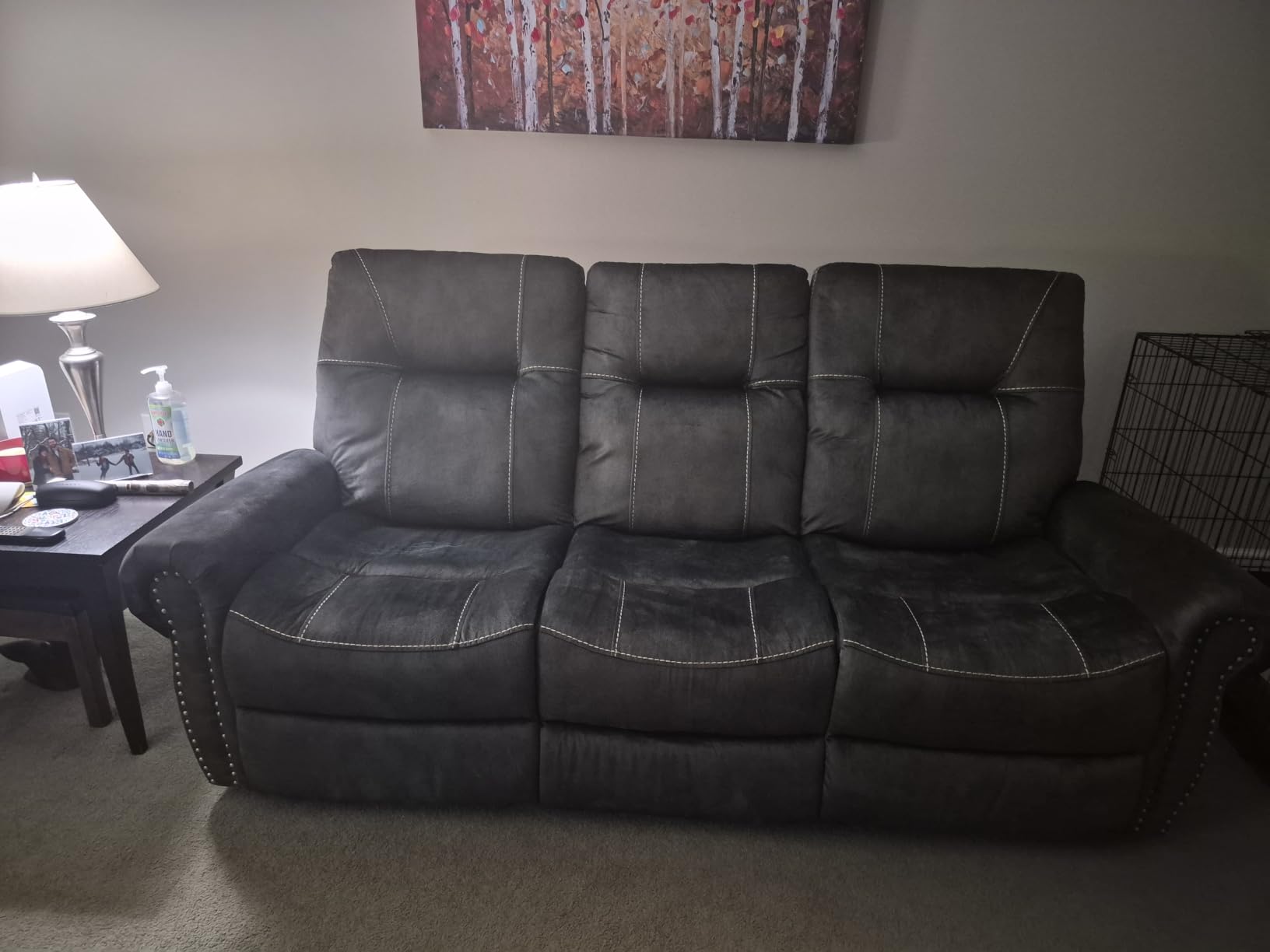 Manual Recliner Loveseat Sofa - 2 Seater Reclining Couch Chair with Center Console, Hidden Storage and Cup Holders customer photo 1