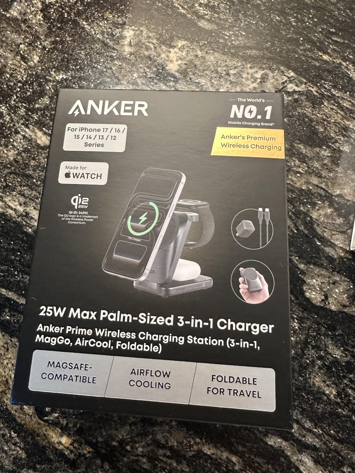 Anker Prime 25W Qi2.2-Certified Palm-Sized 3-in-1 Foldable MagSafe Charger | Travel-Ready Charging Station, AirCool Wireless Charger for iPhone 17, Apple Watch, AirPods (Adapter Included, Non-Battery) customer photo 2