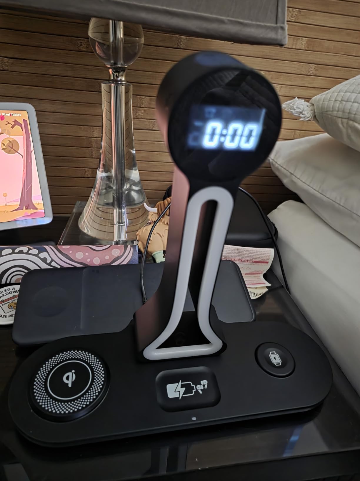 Transform Your Desk - 3-in-1 Wireless Charging Station with Headphone Stand, Dual USB Ports, 15W Fast Charger for Phone/AirPods/Apple Watch, RGB Light, LED Alarm Clock - Charge 5 Devices at Once customer photo 1