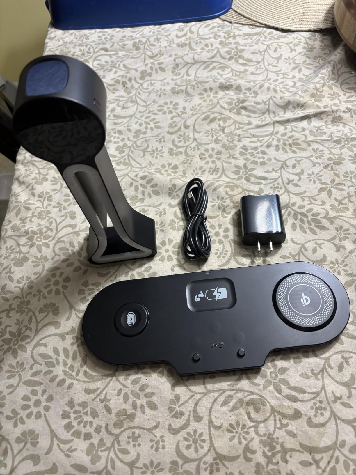 Transform Your Desk - 3-in-1 Wireless Charging Station with Headphone Stand, Dual USB Ports, 15W Fast Charger for Phone/AirPods/Apple Watch, RGB Light, LED Alarm Clock - Charge 5 Devices at Once customer photo 2