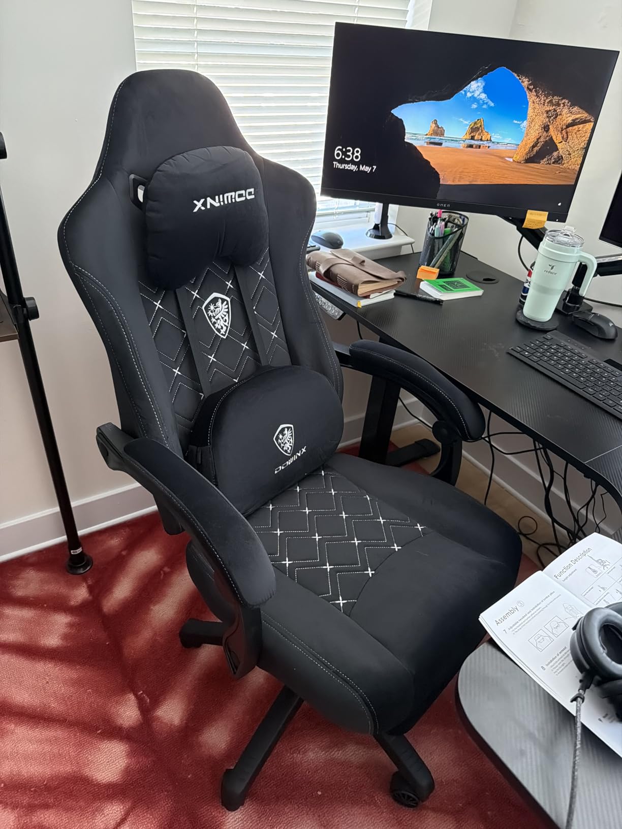 Dowinx Gaming Chair with Heated Massage Lumbar Support, Big and Tall Fabric Gaming Chairs for Adults with Footrest, Ergonomic Computer Game Chair with Poket Spring Cushions, 350lbs, Black customer photo 1