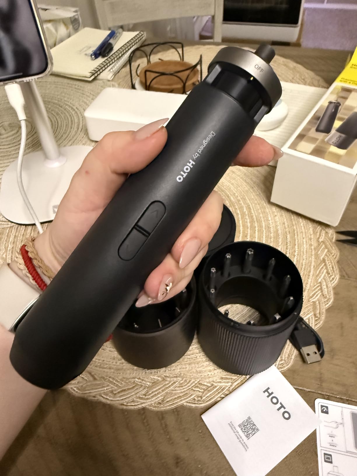 HOTO PixelDrive Electric Screwdriver, Rechargeable Cordless Screwdriver | Smart Display, 1/4'' Hex 30 Bits, 6 Torque Settings, 0.5 to 6 N·m, LED Light, Ideal for Electronics, Gadgets for Men customer photo 2