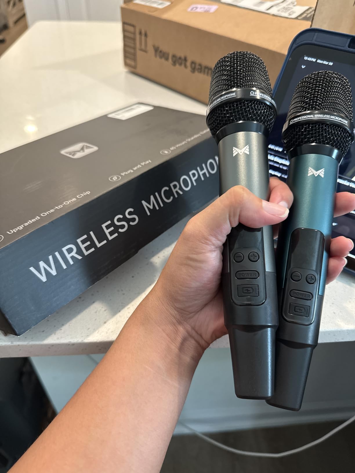 Wireless Microphone, Metal Dynamic Wireless Microphones with One-to-One Chip Connection and Rechargeable Receiver, 40H Duration, 200FT Range Receiving, Volume Control Karaoke Microphone for Singing customer photo 1