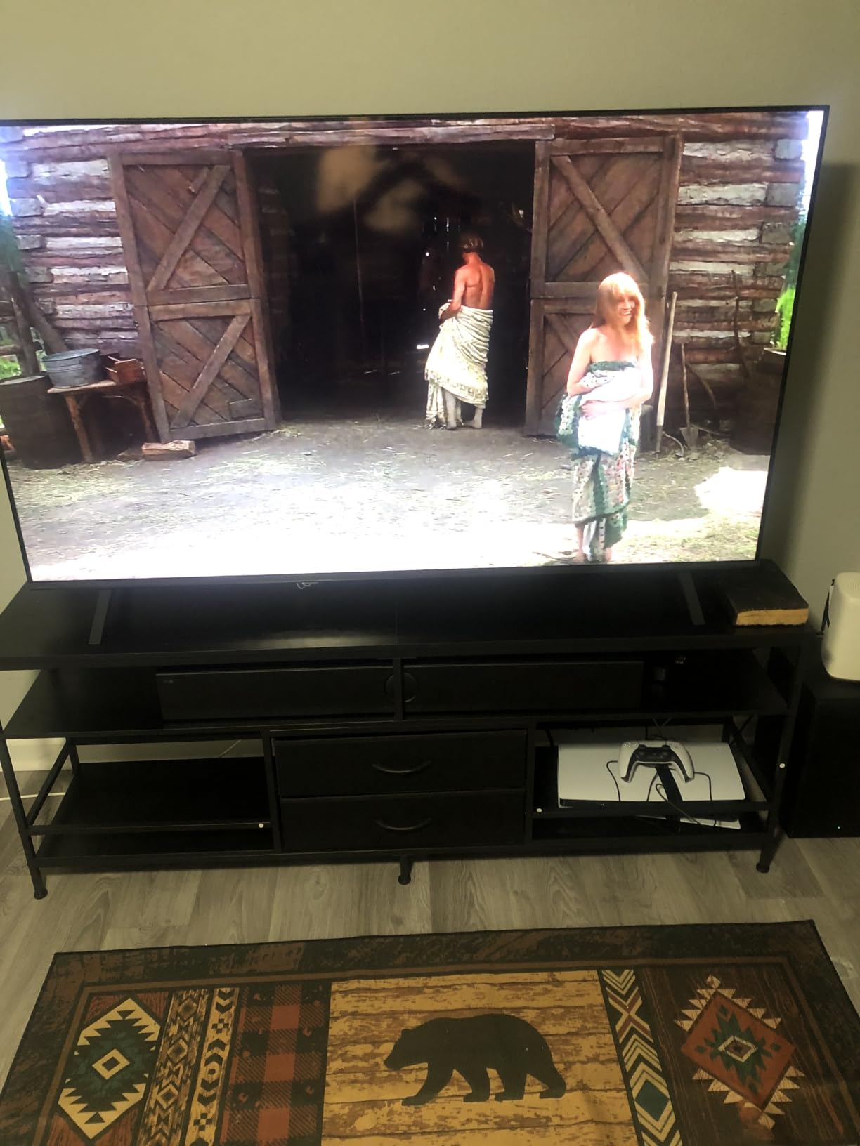 Lazzanto 63in TV Stand for 55-75in TVs, LED Lights, Charging Station, Black | TV Stands for Living Room, Holds up to 150lb, 4 AC outlets, 2 USB-C, 2 USB-A ports, LED with app control, open shelf, drawers customer photo 1