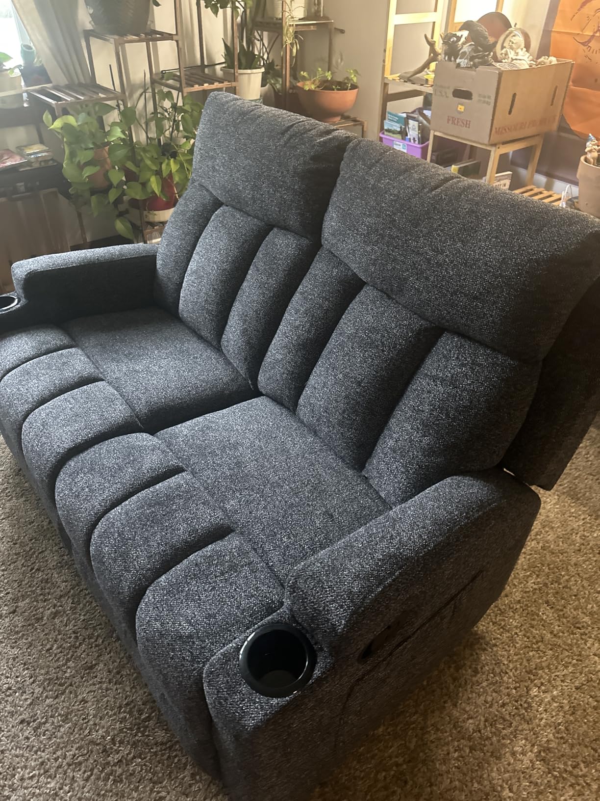 Manual Recliner Sofa Set, Fabric Home Theater Seating with Side Pockets and Cup Holders, 2 Seat Reclining Couch for Living Room, Office, Dark Grey customer photo 1