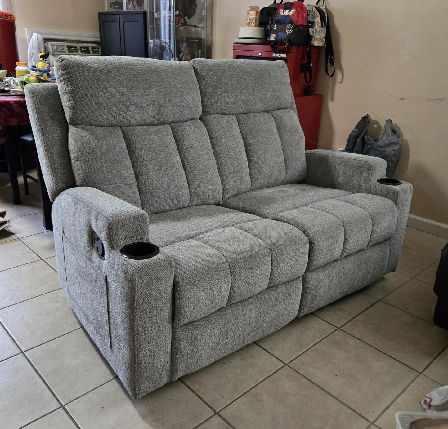 Manual Recliner Sofa Set, Fabric Home Theater Seating with Side Pockets and Cup Holders, 2 Seat Reclining Couch for Living Room, Office, Dark Grey customer photo 2