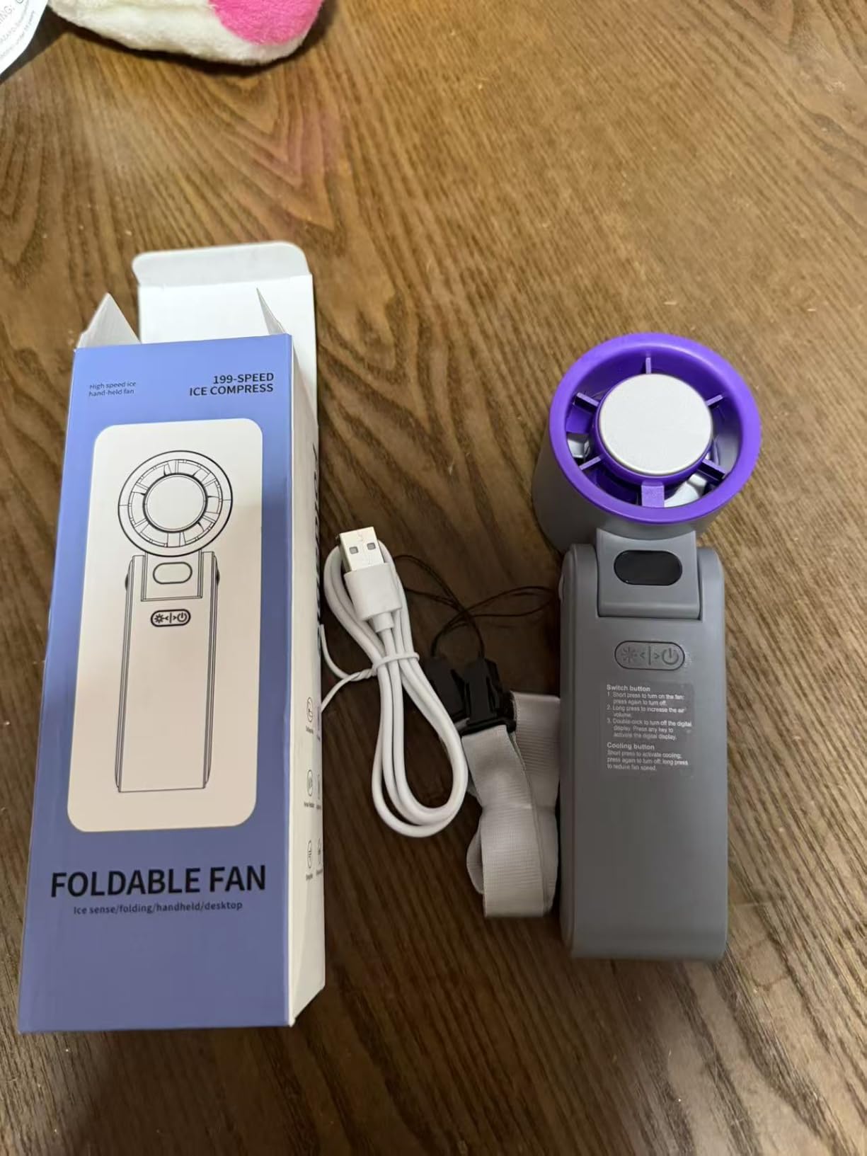Portable Handheld Fan with Ice Cooler, 199 Speed Personal Fan,5500mAh Rechargeable,20H Cooling Time,20000 RPM Powerful Motor, Summer Essential for Travel/Outdoor/Office, Grey Purple customer photo 2