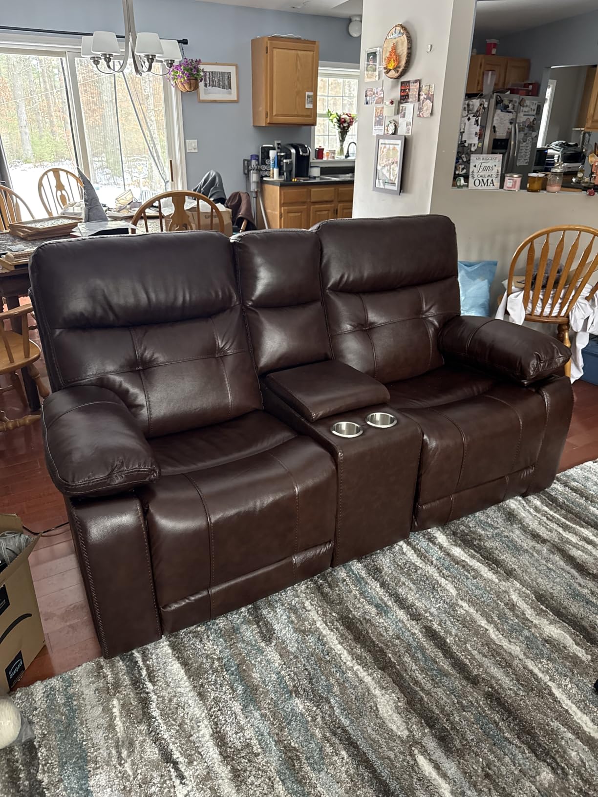Genuine Leather Power Recliner Sofa Set, Power Recliner Chair and Sofa Set, 2 Pieces Leather Couch with Storage Console, USB Ports, Cup Holders for Living Room, Brown customer photo 1