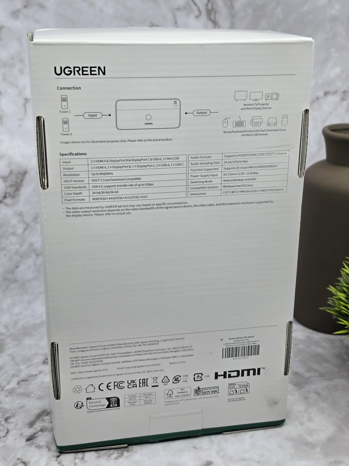 UGREEN 8K@60Hz HDMI Displayport KVM Switch 3 Monitors 2 Computers, Aluminum | 4K@240Hz, with 4 USB 3.0 Ports, for 2 Computers Share Triple Monitors, with 4 DP+2 HDMI+2 USB Cables/Power Adapter/Controller customer photo 2