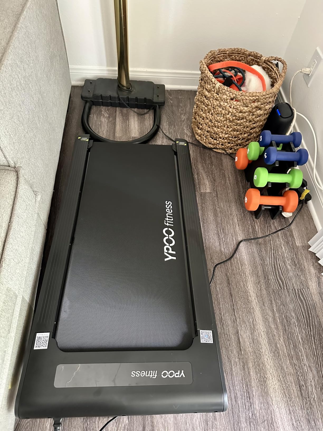 YPOO Ultra Slim Walking Pad Treadmill with 14% Incline, Under Desk Walking Pad with Auto-Maintenance System Belt, Smart App & Remote Control, Portable Treadmill for Home Office, 350LBS Capacity customer photo 2